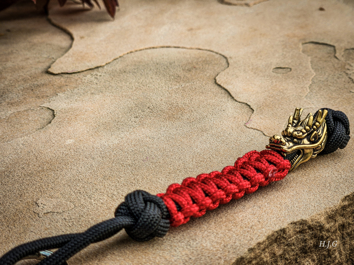 Lanyard - DRAGON - Red paracord w/ Brass Bead