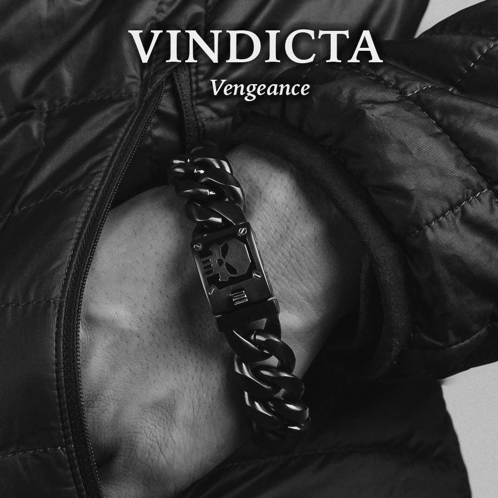 The Hero Company- VINDICTA VENGEANCE - Wrath & Justice Cuban Link Black Bracelet : Helps Pair Veterans With A Service Dog or Shelter Dog -Faire