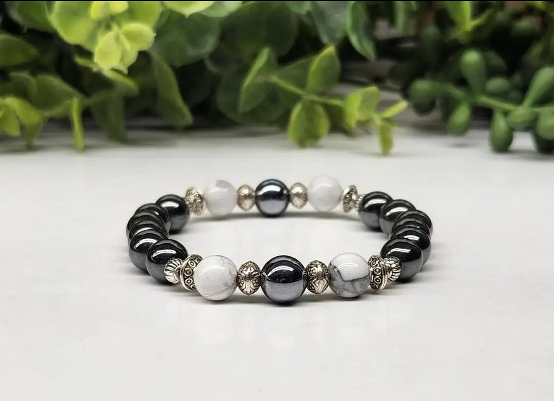Calmness/Grounding-White Howlite/Hematite Bracelet
