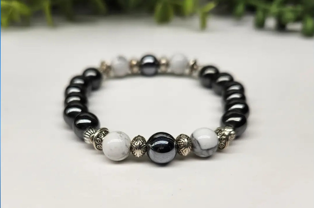 Calmness/Grounding-White Howlite/Hematite Bracelet