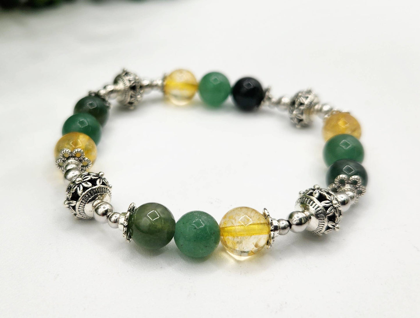 WEALTH - Moss Agate, Green Aventurine, Citrine Bracelet 7.5"