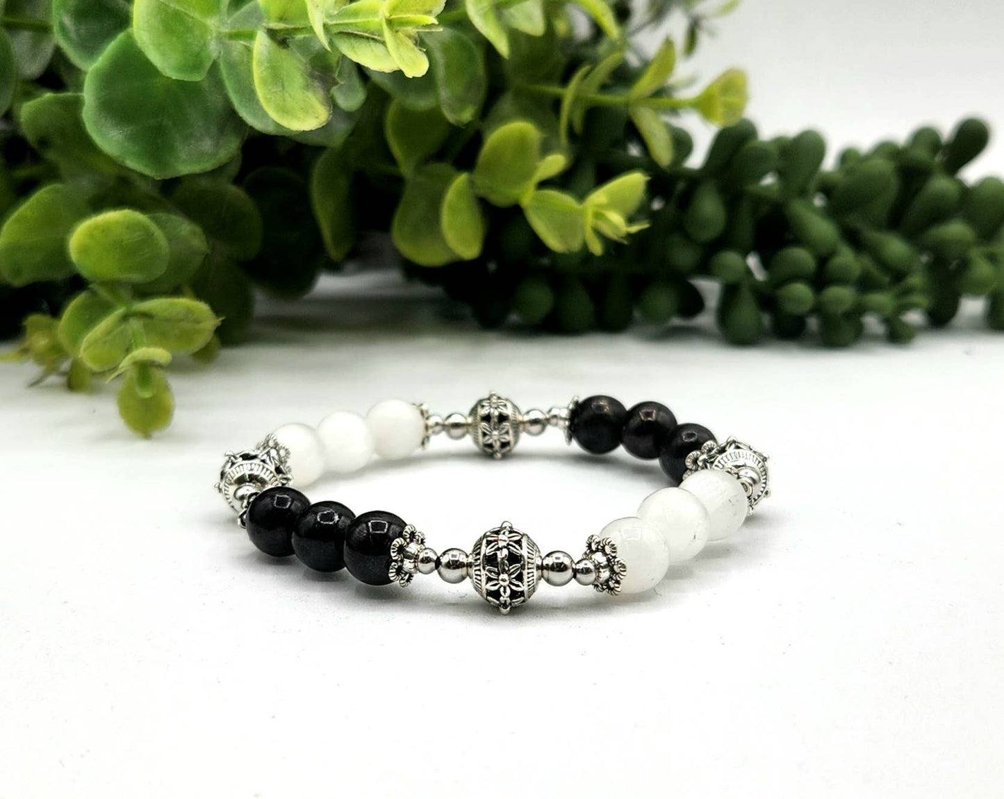 PROTECTION - Selenite and Shungite Stretchable Bracelet-7.5"
