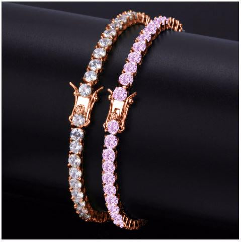 Luxe Pink Crystal Tennis Bracelet in Rose Gold 4mm