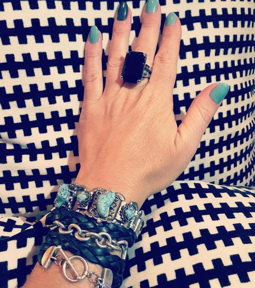 Silver Chain Black Braided Four Wrap Genuine Leather Bracelet by The