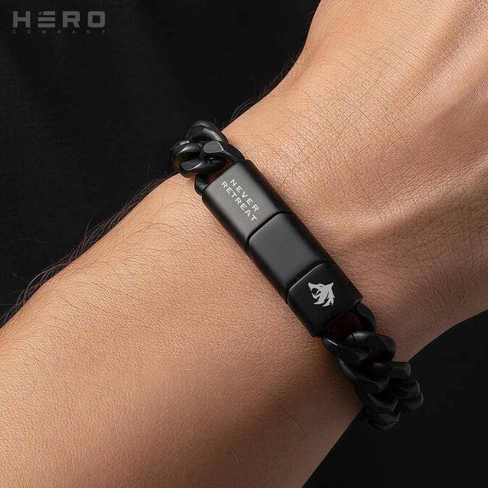 Never Retreat Alpha Wolf Cuban Link Bracelet : Helps Pair Veterans With A Service Dog or Shelter Dog -Faire