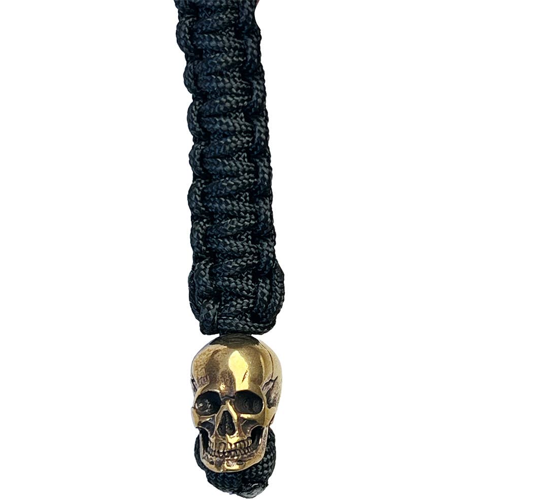 Black paracord Lanyard w/ Brass Skull Bead