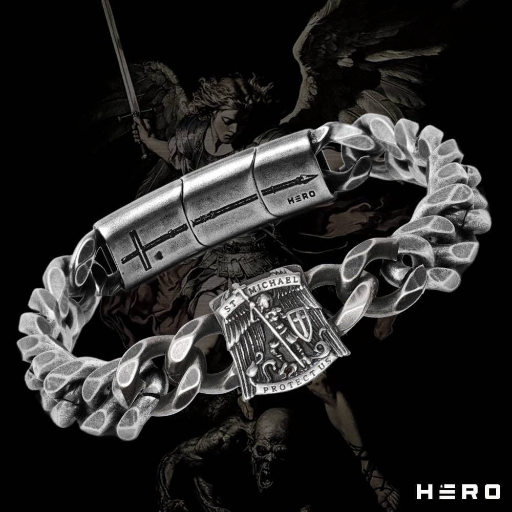St. Michael's 'Protect Us' Cuban Link Bracelet: Helps Pair Veterans With A Service Dog Or Shelter Dog -Faire