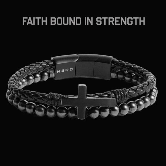 FIDES Cross Leather & Magnetic Hematite Titanium Bead Bracelet: Helps Pair Veterans With A Service Dog Or Shelter Dog -Faire