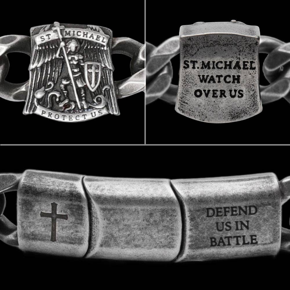 St. Michael's 'Protect Us' Cuban Link Bracelet: Helps Pair Veterans With A Service Dog Or Shelter Dog -Faire