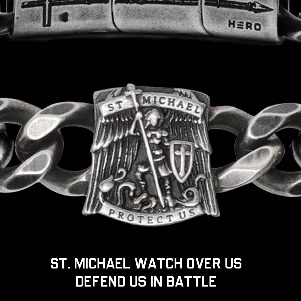 St. Michael's 'Protect Us' Cuban Link Bracelet: Helps Pair Veterans With A Service Dog Or Shelter Dog -Faire