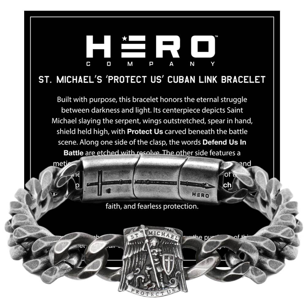 St. Michael's 'Protect Us' Cuban Link Bracelet: Helps Pair Veterans With A Service Dog Or Shelter Dog -Faire