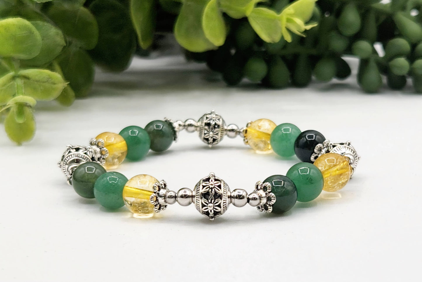 WEALTH - Moss Agate, Green Aventurine, Citrine Bracelet 7.5"