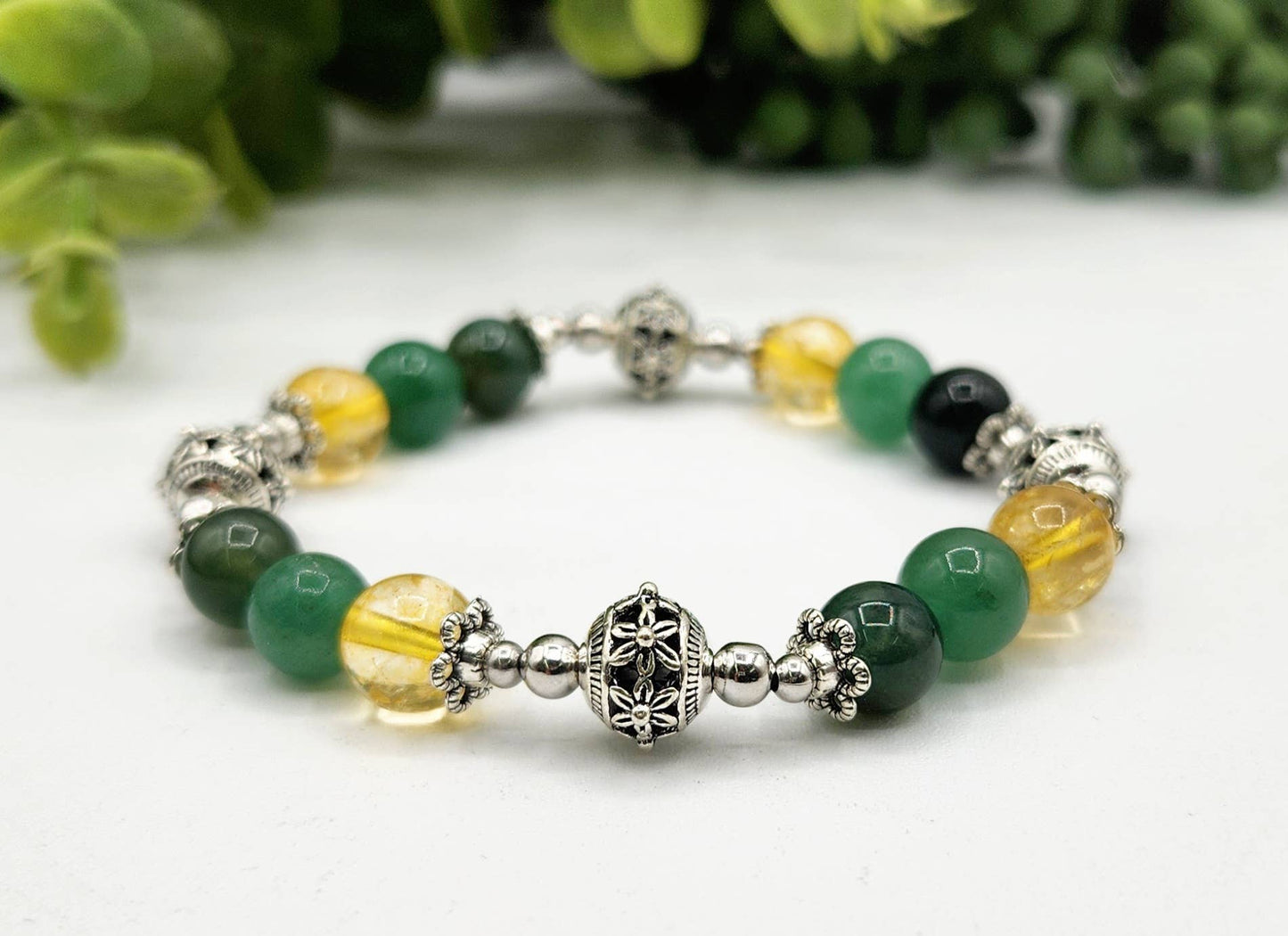 WEALTH - Moss Agate, Green Aventurine, Citrine Bracelet 7.5"