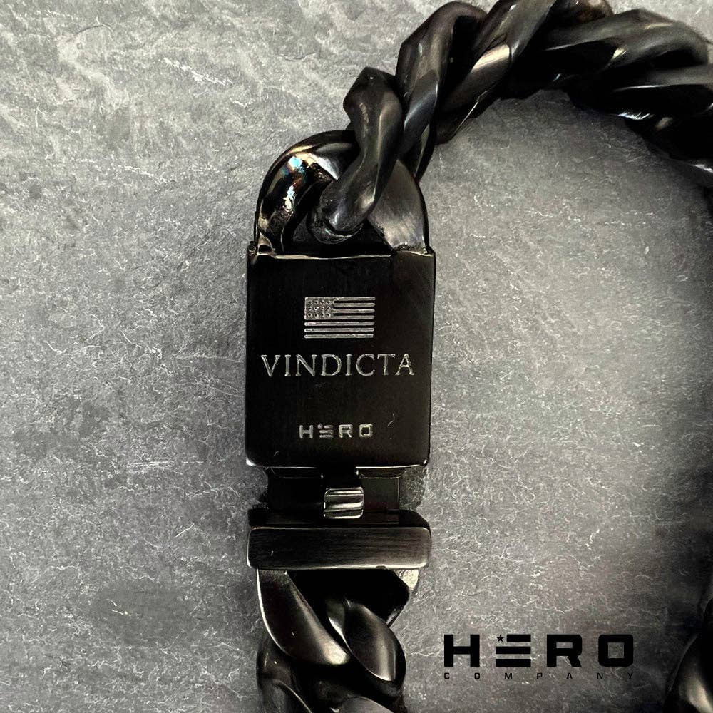 The Hero  Company- VINDICTA VENGEANCE - Wrath & Justice Cuban Link Black Bracelet : Helps Pair Veterans With A Service Dog or Shelter Dog -Faire