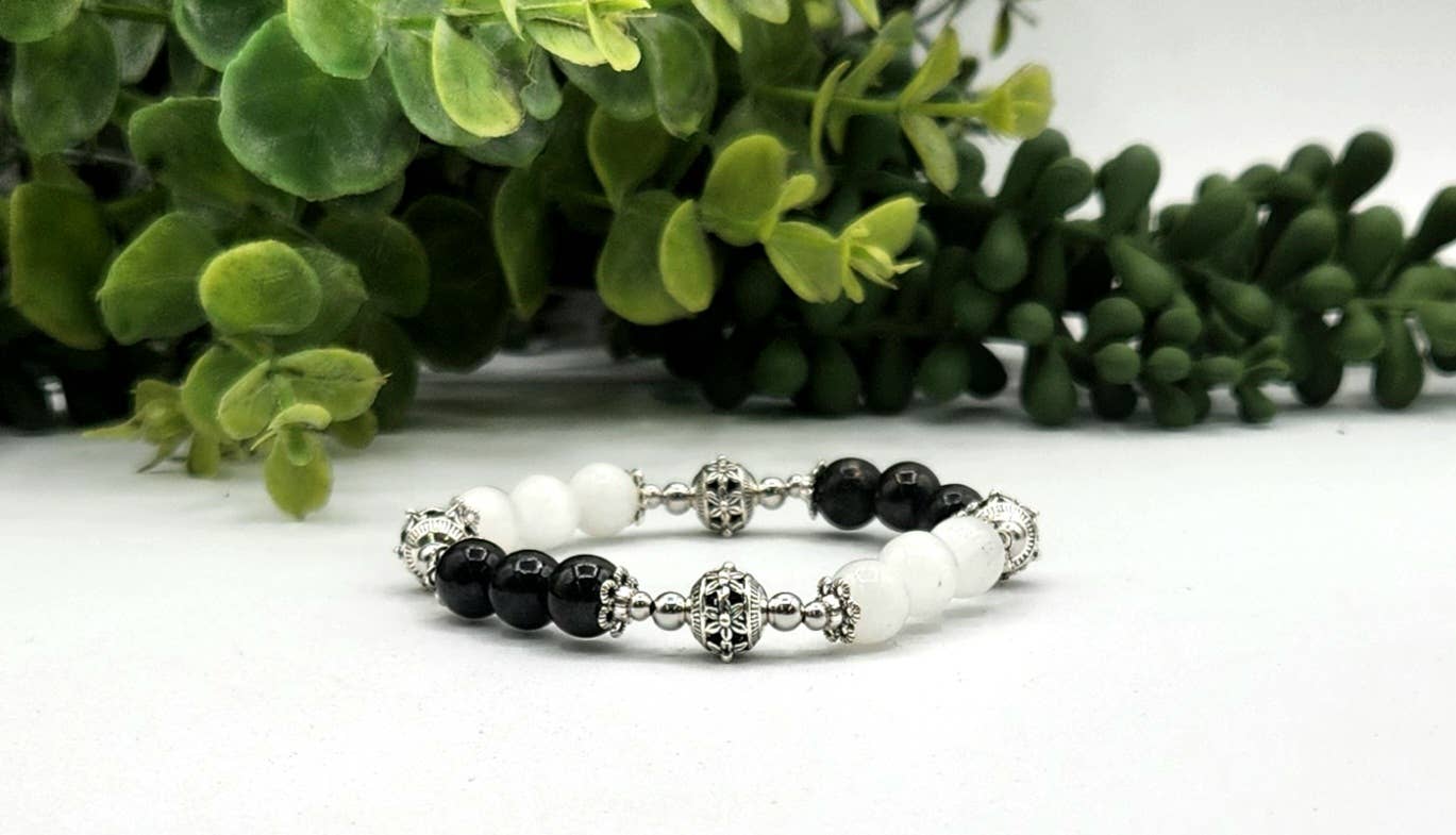PROTECTION - Selenite and Shungite Stretchable Bracelet-7.5"
