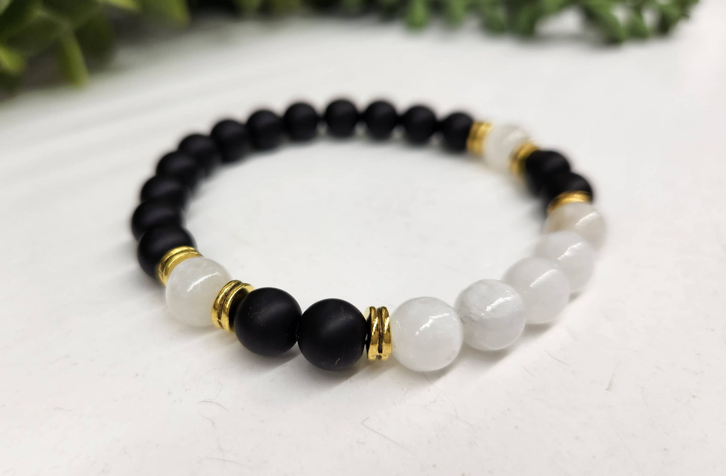 CLEANSING - Black Obsidian-Matte/Selenite  Bracelet 8MM, 7.5