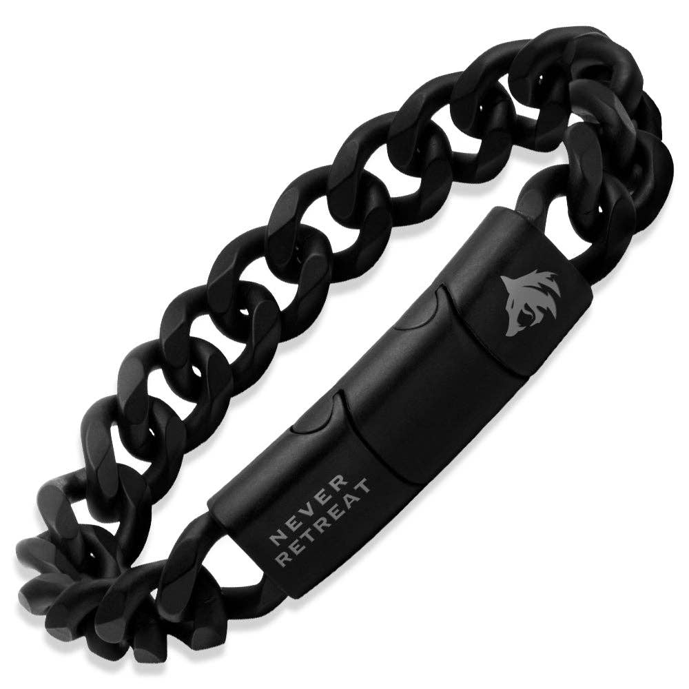 Never Retreat Alpha Wolf Cuban Link Bracelet : Helps Pair Veterans With A Service Dog or Shelter Dog -Faire