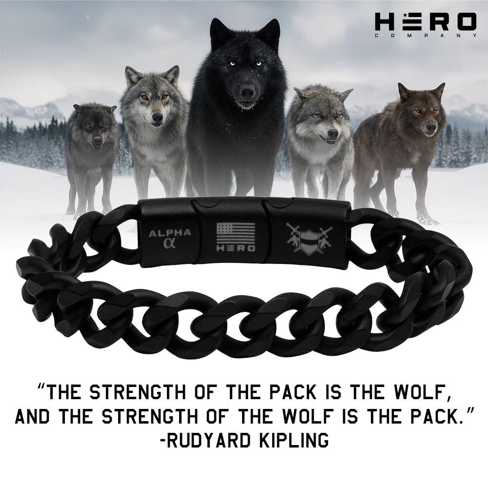 Never Retreat Alpha Wolf Cuban Link Bracelet : Helps Pair Veterans With A Service Dog or Shelter Dog -Faire