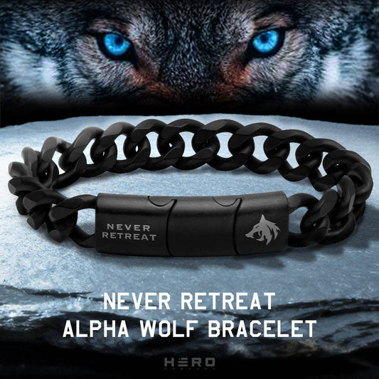 Never Retreat Alpha Wolf Cuban Link Bracelet : Helps Pair Veterans With A Service Dog or Shelter Dog -Faire
