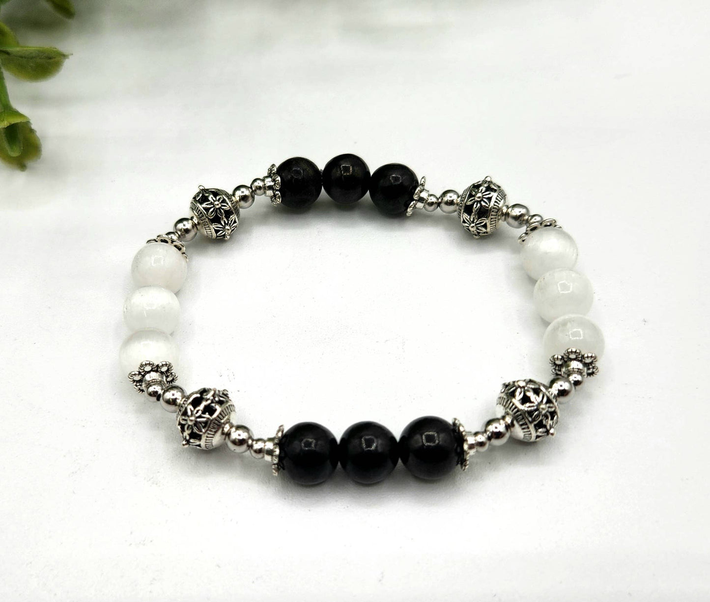 PROTECTION - Selenite and Shungite Stretchable Bracelet-7.5"