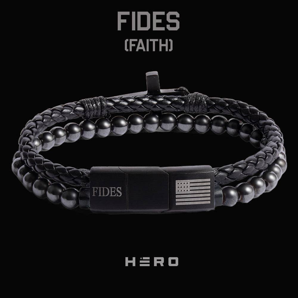 FIDES Cross Leather & Magnetic Hematite Titanium Bead Bracelet: Helps Pair Veterans With A Service Dog Or Shelter Dog -Faire