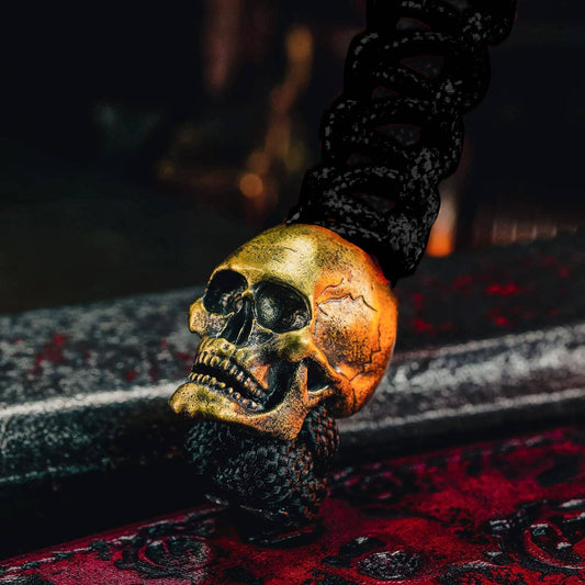 Black paracord Lanyard w/ Brass Skull Bead