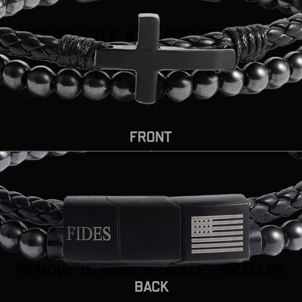 FIDES Cross Leather & Magnetic Hematite Titanium Bead Bracelet: Helps Pair Veterans With A Service Dog Or Shelter Dog -Faire