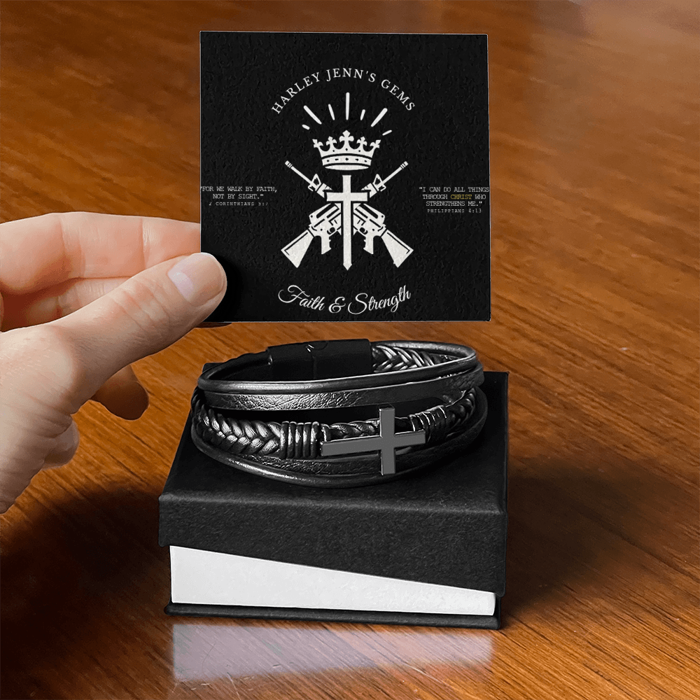 Faith & Strength Leather Cross Bracelet