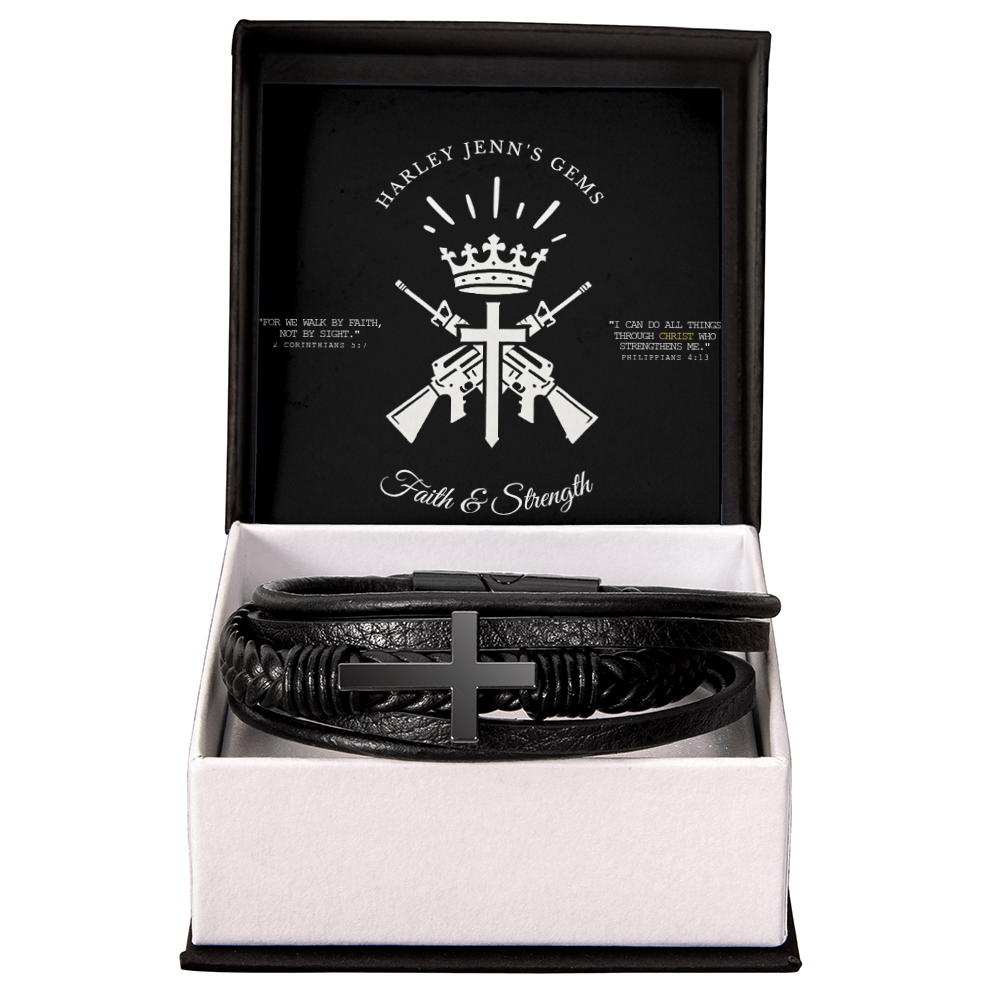 Faith & Strength Leather Cross Bracelet