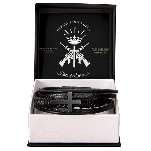 Faith & Strength Leather Cross Bracelet