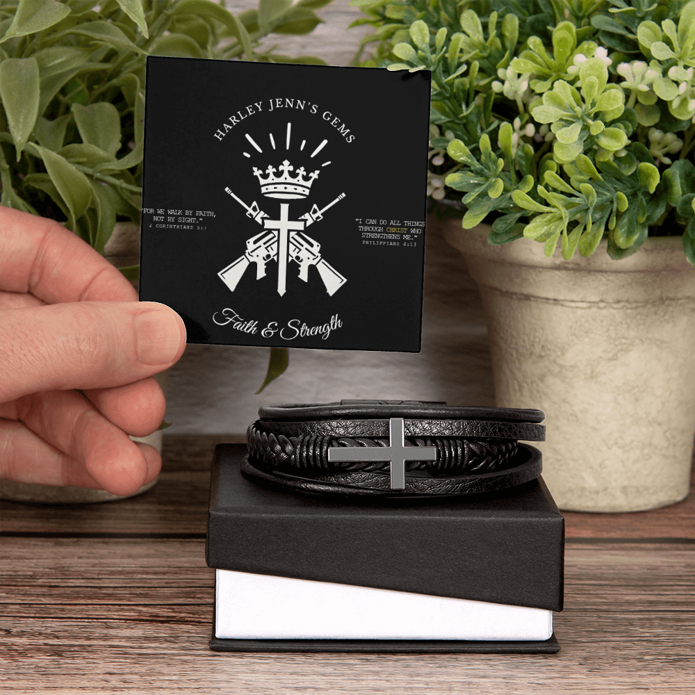 Faith & Strength Leather Cross Bracelet