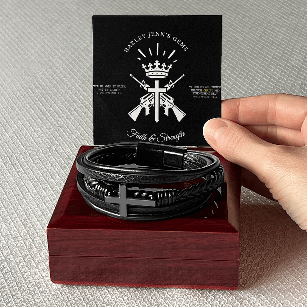 Faith & Strength Leather Cross Bracelet