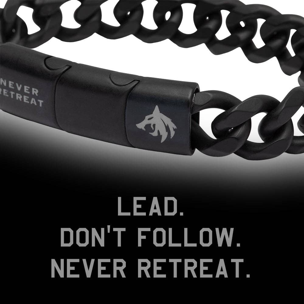 Never Retreat Alpha Wolf Cuban Link Bracelet : Helps Pair Veterans With A Service Dog or Shelter Dog -Faire