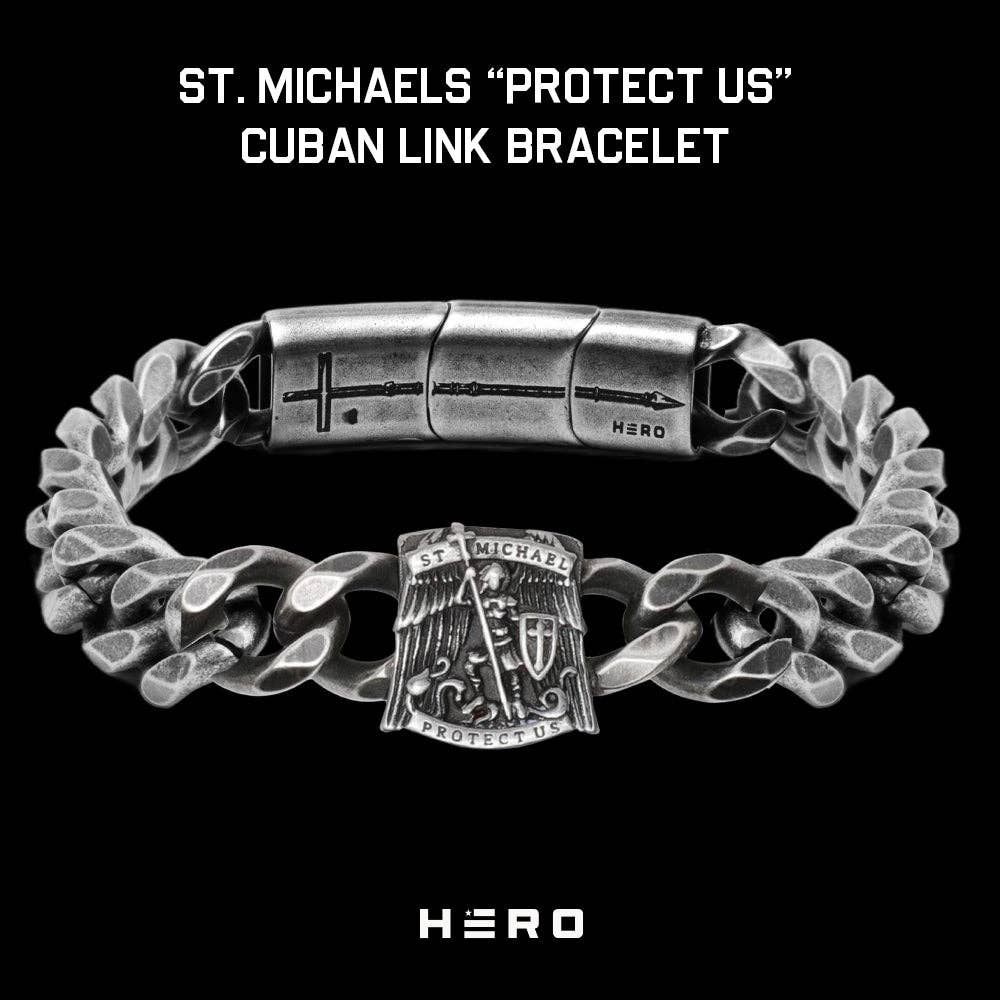St. Michael's 'Protect Us' Cuban Link Bracelet: Helps Pair Veterans With A Service Dog Or Shelter Dog -Faire