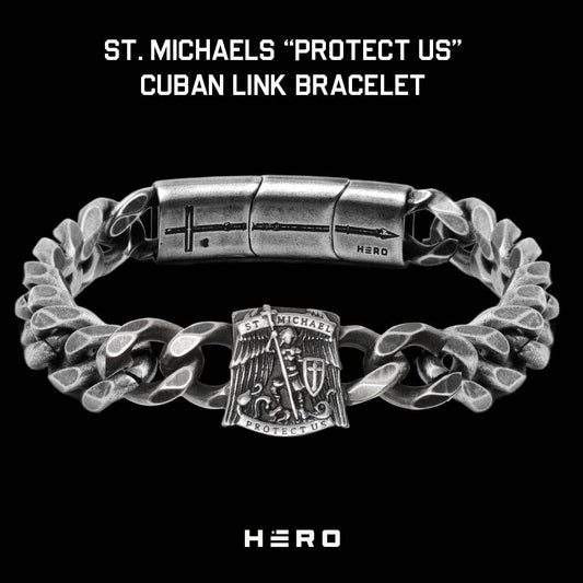 St. Michael's 'Protect Us' Cuban Link Bracelet: Helps Pair Veterans With A Service Dog Or Shelter Dog -Faire