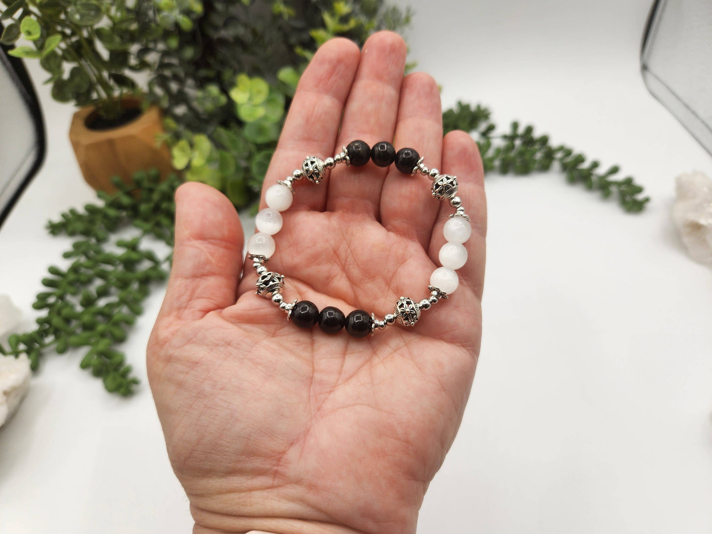 PROTECTION - Selenite and Shungite Stretchable Bracelet-7.5"