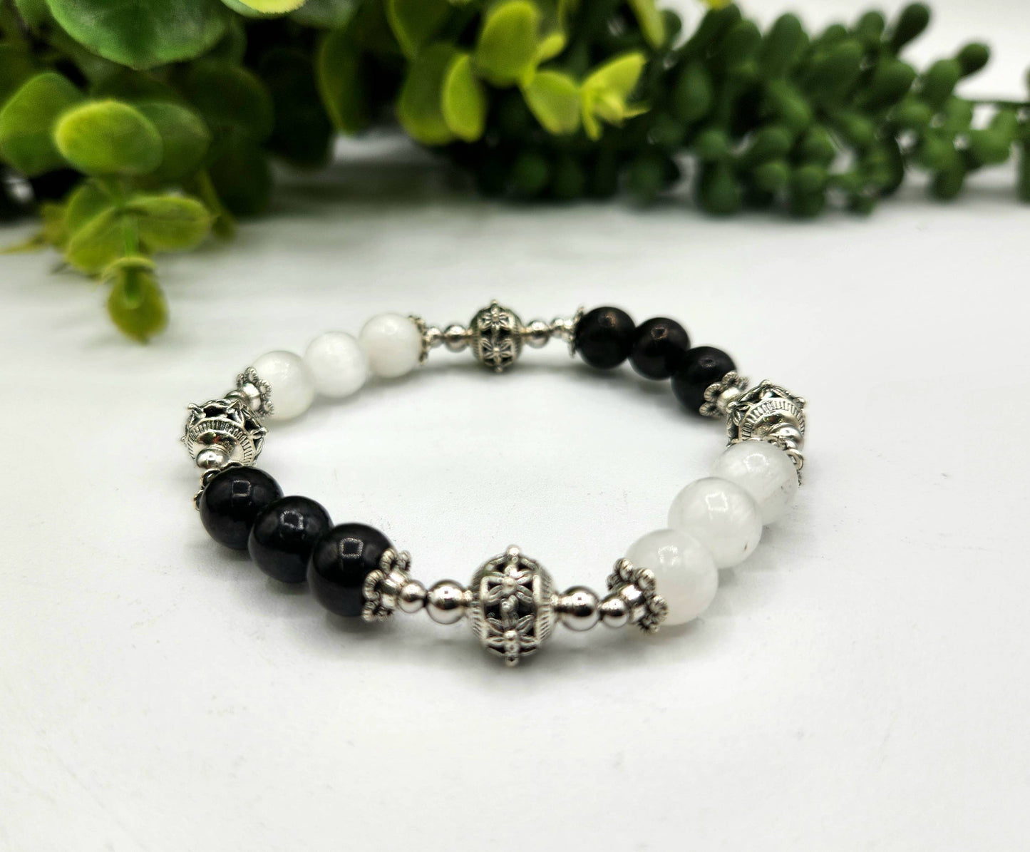 PROTECTION - Selenite and Shungite Stretchable Bracelet-7.5"