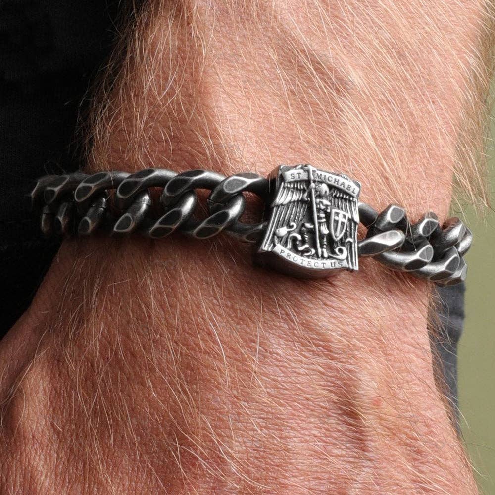 St. Michael's 'Protect Us' Cuban Link Bracelet: Helps Pair Veterans With A Service Dog Or Shelter Dog -Faire