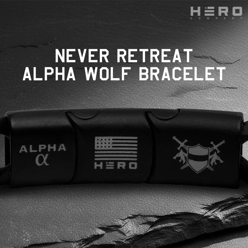 Never Retreat Alpha Wolf Cuban Link Bracelet : Helps Pair Veterans With A Service Dog or Shelter Dog -Faire