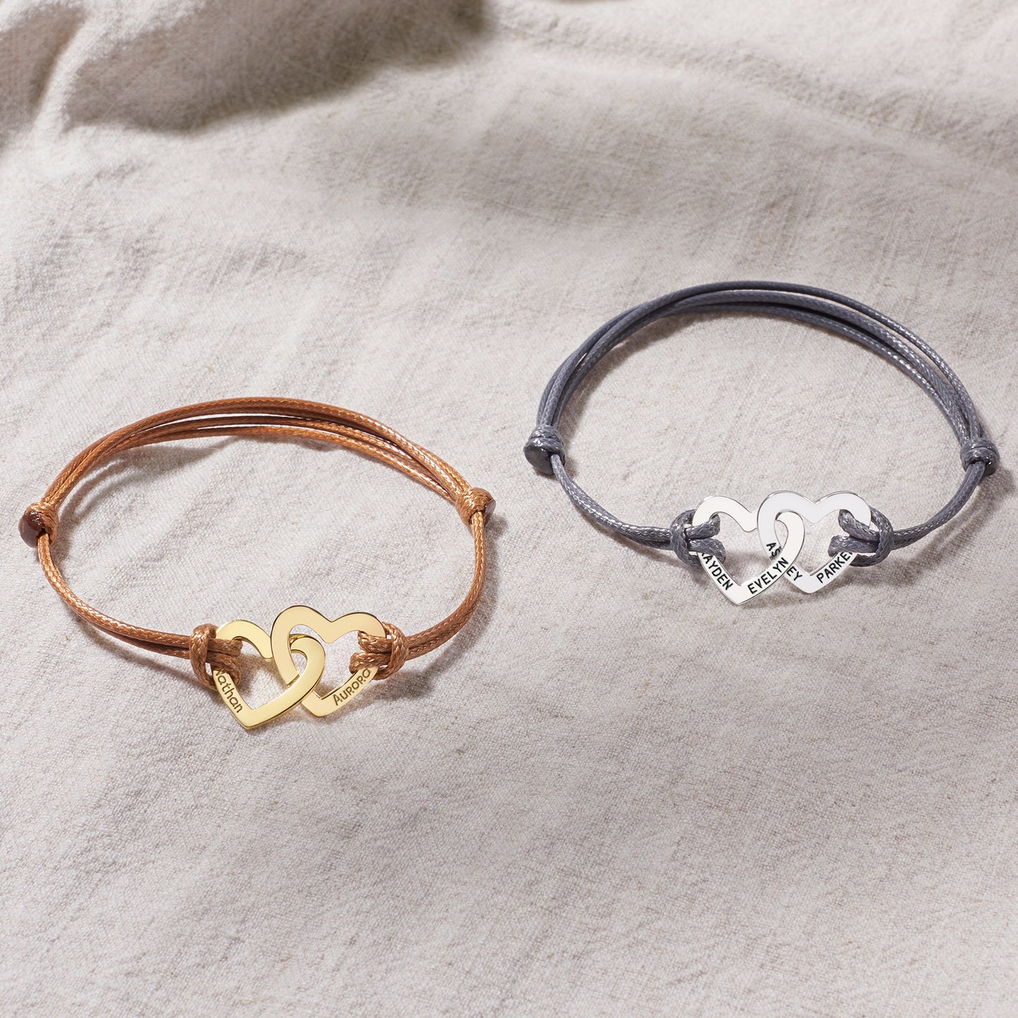 Personalized Interlocking Hearts Bracelet - Custom Engraved Names