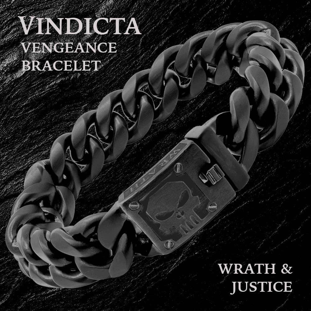 The Hero  Company- VINDICTA VENGEANCE - Wrath & Justice Cuban Link Black Bracelet : Helps Pair Veterans With A Service Dog or Shelter Dog -Faire