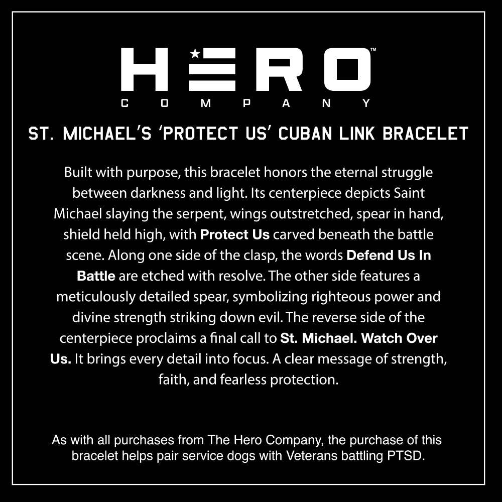 St. Michael's 'Protect Us' Cuban Link Bracelet: Helps Pair Veterans With A Service Dog Or Shelter Dog -Faire