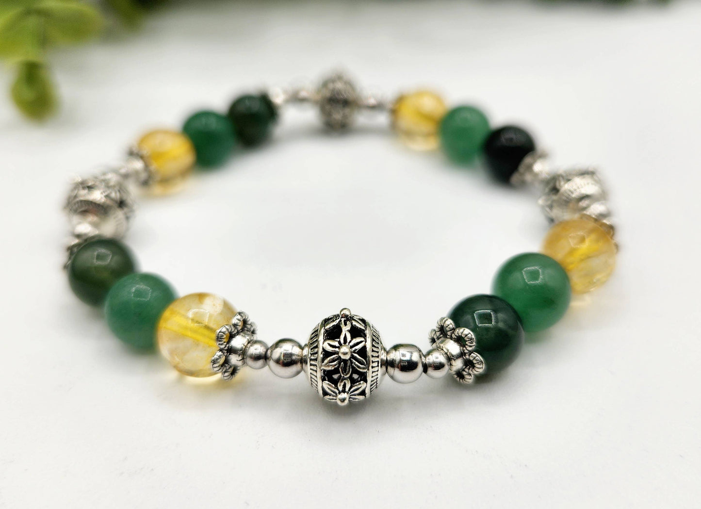 WEALTH - Moss Agate, Green Aventurine, Citrine Bracelet 7.5"