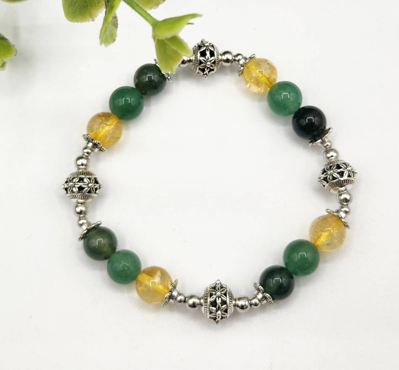 WEALTH - Moss Agate, Green Aventurine, Citrine Bracelet 7.5"