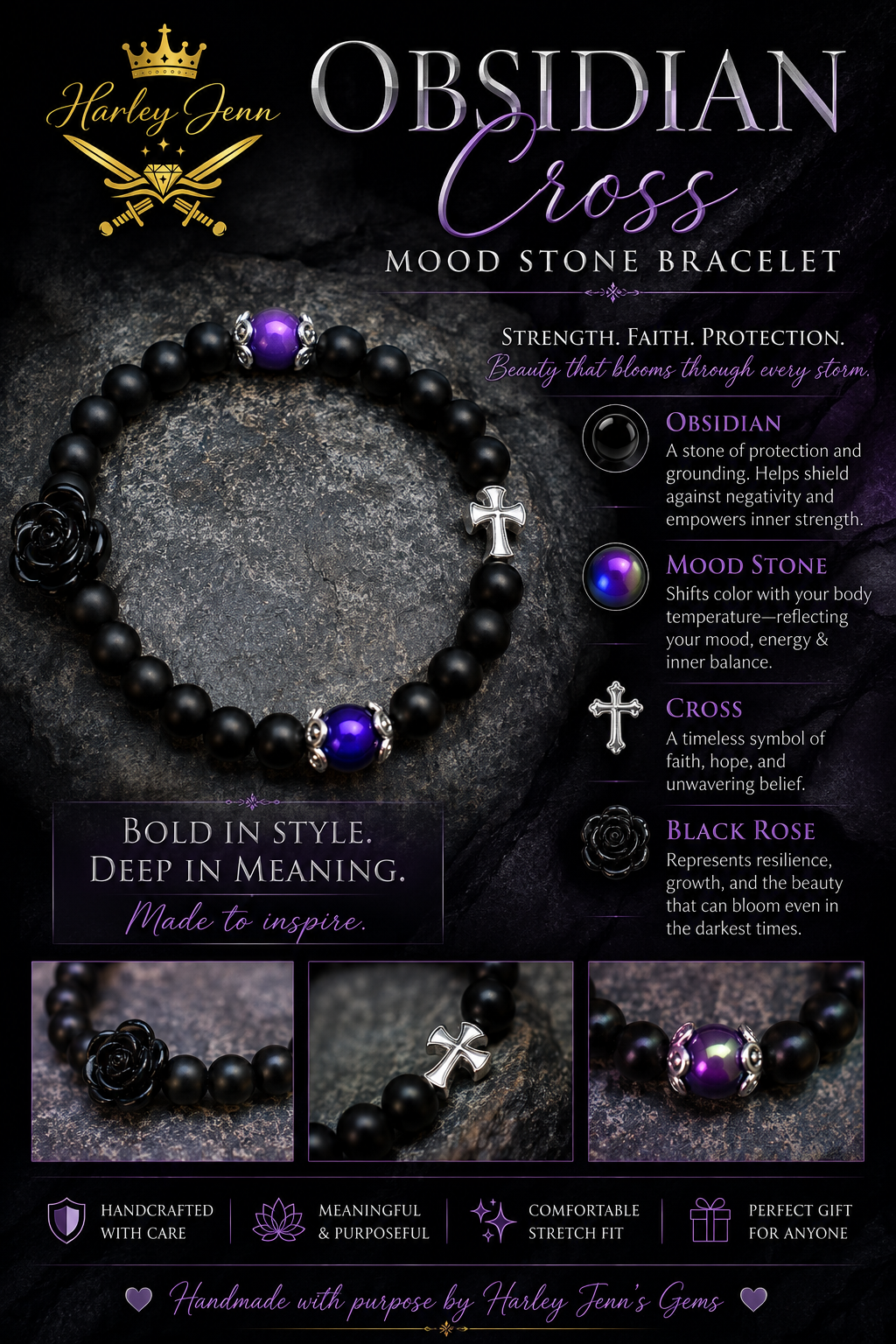 Midnight Bloom Cross Bracelet