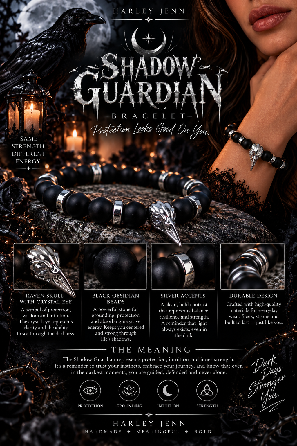 The Murder Collection | Gothic Crow Skull Gemstone Bracelets