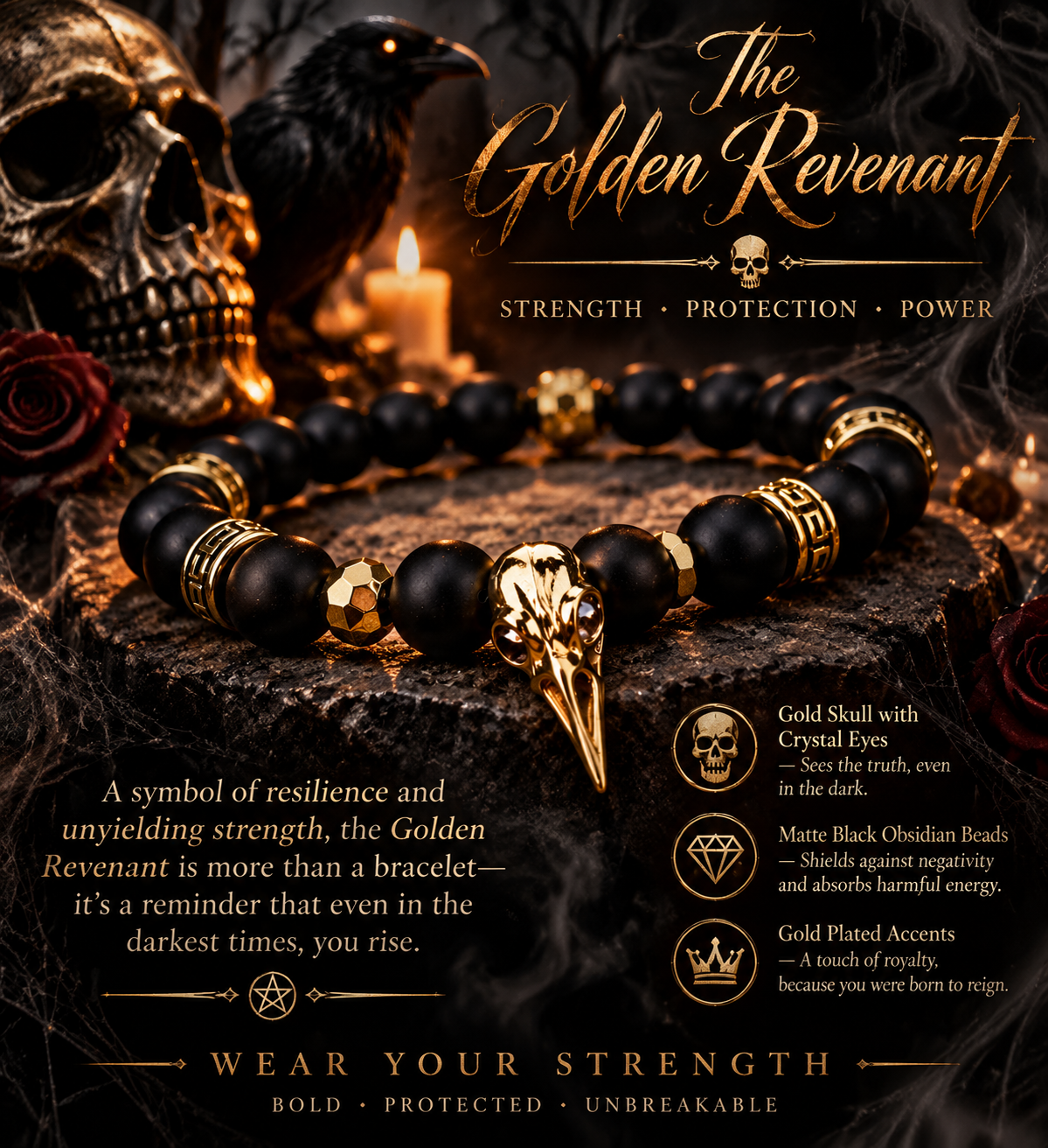 The Murder Collection | Gothic Crow Skull Gemstone Bracelets