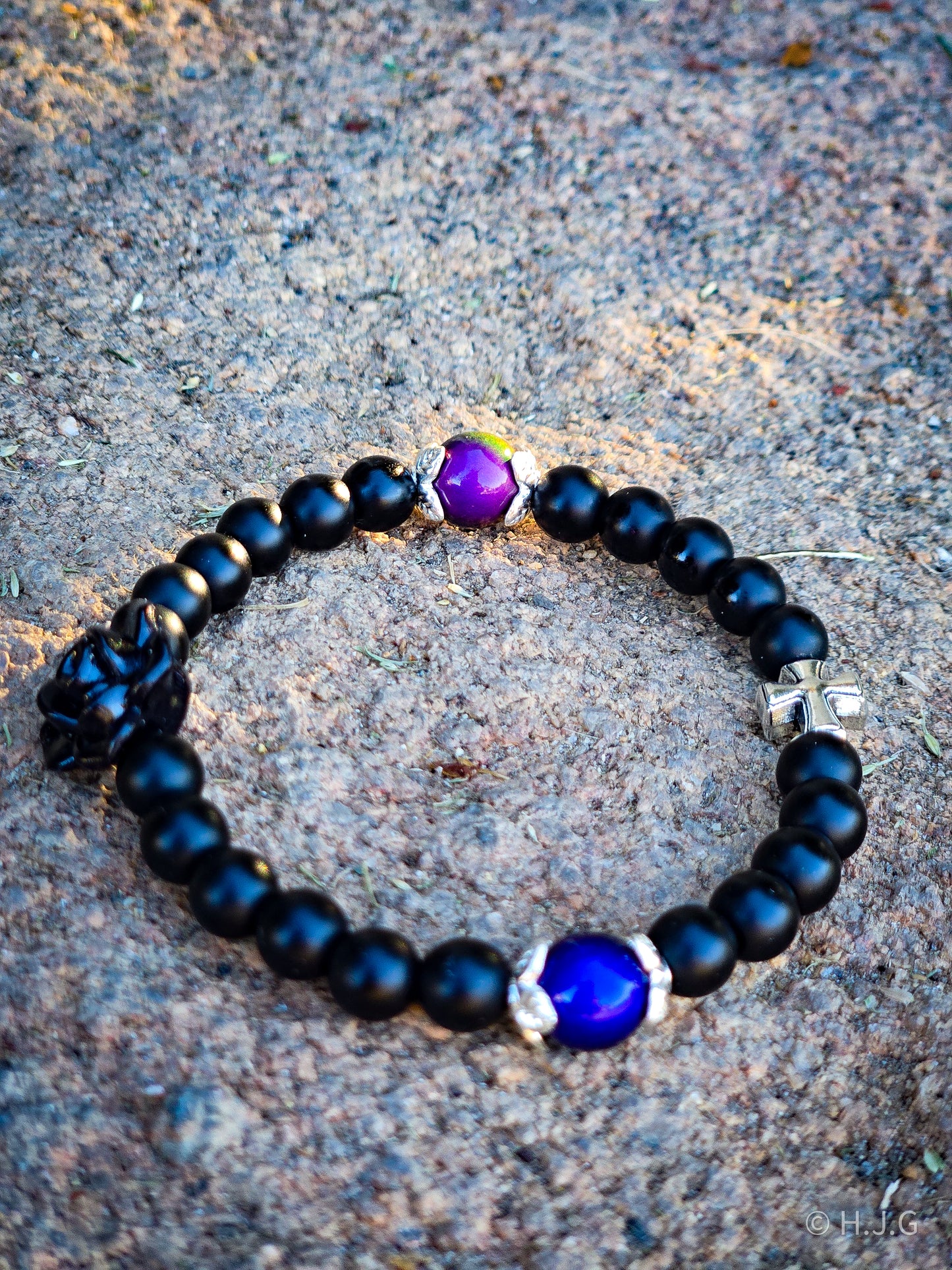 Midnight Bloom Cross Bracelet