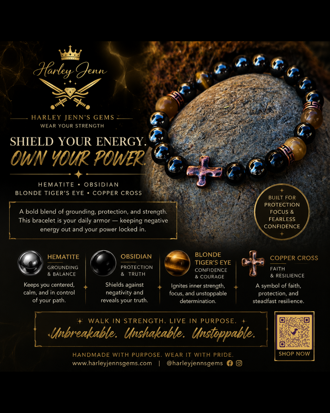 Energy Shield (Obsidian, Blonde Tiger's Eye, Hematite)