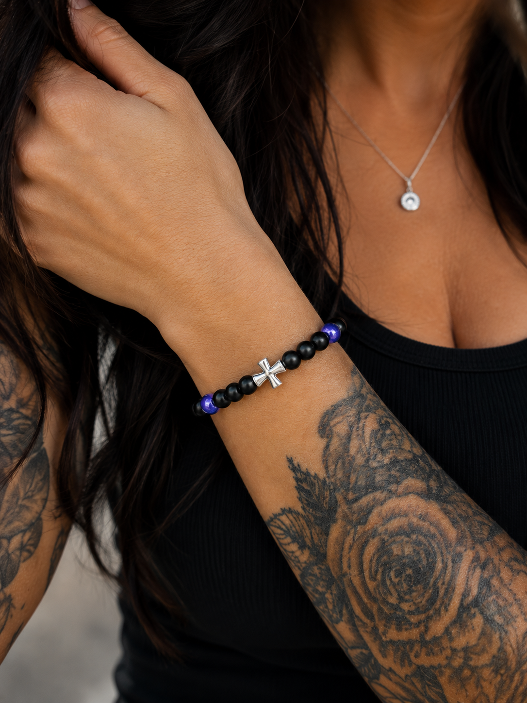 Midnight Bloom Cross Bracelet